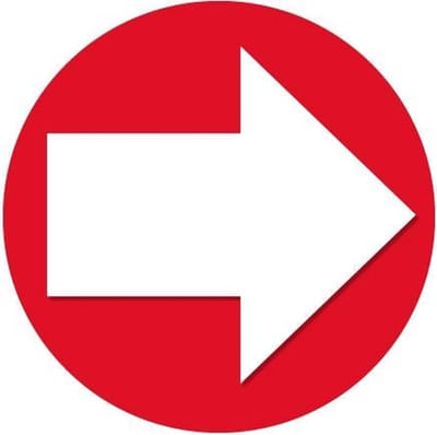 Accent pijl sticker - Rond Dia 15 cm - rood met witte pijl - Richting aanwijzen - Route - Rechts/links