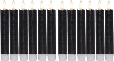 LED-kaarsen met timer ZWART 12 stuks binnen 6 uur ECHTE WAS 15 cm hoogte voor kaarsen 2,2 cm diameter 2 AAA-batterijen vereist LED-kaarsen set van 4 ZWART (drie keer) bewegende vlamlamp