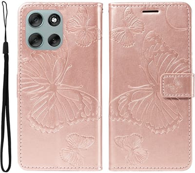Coverup Hoesje - Geschikt voor Motorola Moto G56 Hoesje - Coverup Vlinders Book Case - Rose Gold