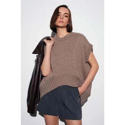 Oversized Geribbelde Gebreide Sweatervest