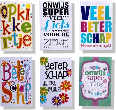6 Cards & Crafts Beterschap Wenskaarten | 12x17cm gevouwen kaarten zonder tekst Inclusief enveloppen