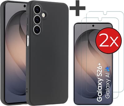 Hoesje geschikt voor Samsung Galaxy S26 Plus hoesje zacht siliconen met 2 Stuks gehard glas Screenprotectors- Arara backcover - Zwart