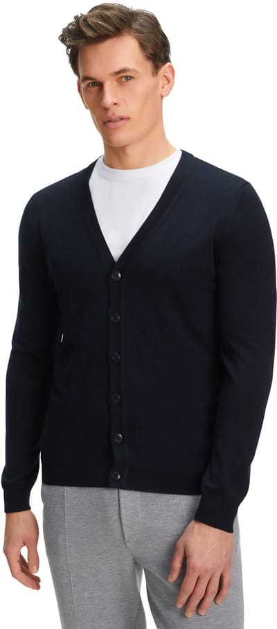 FALKE Basic New Merino Cardigan zacht elegante wol cardigan heren blauw - maat S