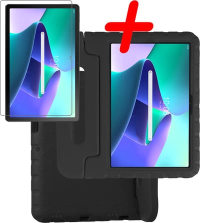Hoesje Geschikt voor Lenovo Tab M10 Plus (3e / 3rd Generatie) - Met Screenprotector - Kinderhoes Shockproof Bumper - Kidsproof Case - Tablet Hoes - Kinder Hoes Cover - Zwart