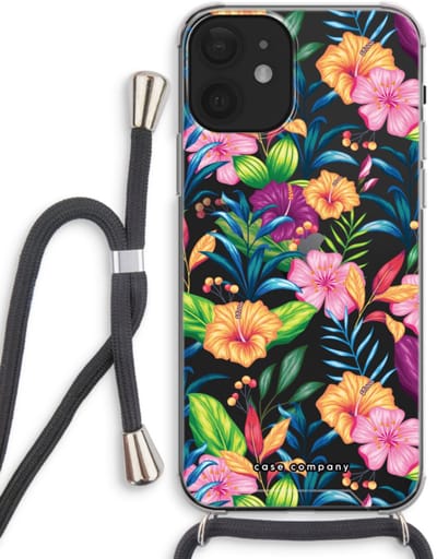 Case Company® - Hoesje met koord geschikt voor iPhone 12 hoesje met Koord - Tropisch 2 - Telefoonhoesje met Zwart Koord - Bescherming aan alle Kanten en Over de Schermrand