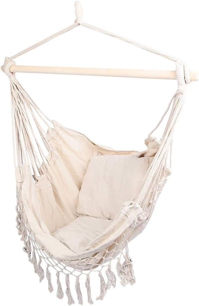 Hangstoel met Kussens - Schommelzitje Canvas - Ontspannen Buiten - Zachte Katoenmix - 100x130 cm - Wit