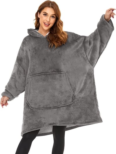 Bovista Plaid - Hoodie Deken Met Mouwen - Onesie - Fleece Blanket - Knuffeldeken - Dames - Heren - Kinderen - Extra Warm - Grijs