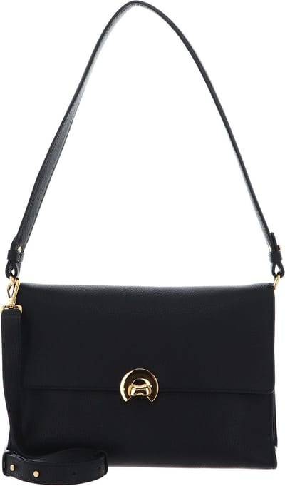 COCCINELLE Leren Schoudertas Binxie Shoulderbag Grained Leather Noir Zwart