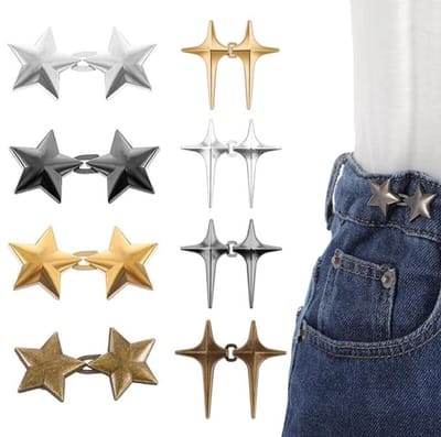 Dailygoods - 8 paar broekspanners van metaal, verstelbare jeansknopen, afneembare ster voor het vasttrekken van jeans, knopen, naaivrije broeken voor jeans, broeken, rokken, mouwen