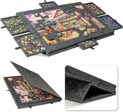 Kantelbaar Puzzelbord - Legpuzzeltafel - Puzzels Sorteren - Met 6 Lades - 1000 Stukjes - Donkergrijs