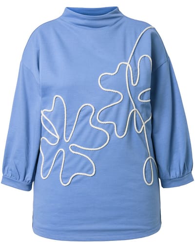 Ulla Popken - Dames - Sweatshirt koord opstaande kraag 3/4-mouwen - Vorstblauw - Maat 42+