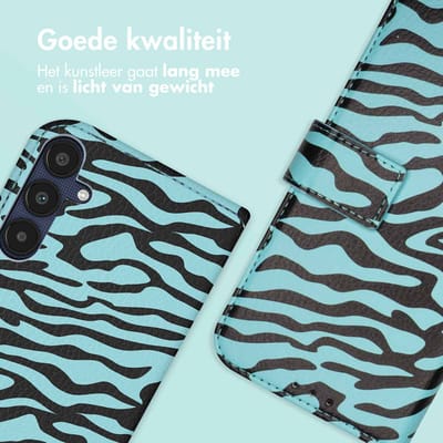 imoshion Hoesje - Geschikt voor Samsung Galaxy A35 - Design Bookcase smartphone - Black Blue Stripes