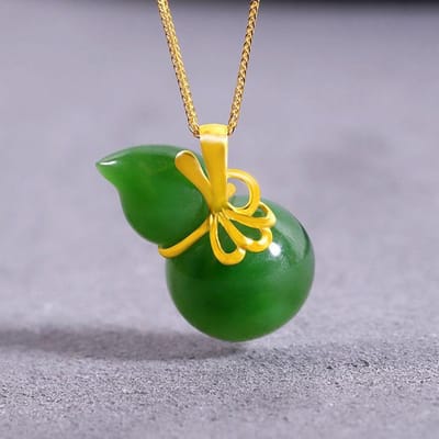 Collier Pendentif Gourde en Jaspe Jade Hetian Naturel Style Chinois Rétro Unique Ancien Charme Doré Bijoux Pour Femmes yellow