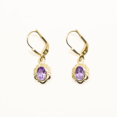 Amethyst Oorbellen – 8 Karaat Goud met Amethist Edelsteen – Floral Earrings – Valentijn Cadeautje Vrouw
