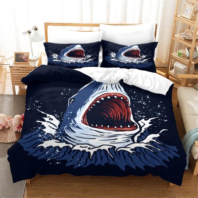 3D Blauwe Oceaan Haaien Dekbedovertrek met Kussensloop Beddengoedset Eenpersoons Tweepersoons Twin Full Queen King Size Bedset voor Slaapkamerdecoratie US Full200x229cm
