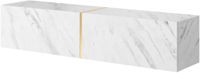 Selsey Bisira - TV-wandmeubel in witte marmerlook, Egger / Goud 140 cm