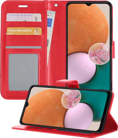 Hoesje - Met Pasjeshouder - Geschikt voor Samsung Galaxy A13 4G - Luxe Bookcase Portemonee - Flip Case - Kunstleer Book Case - Flipcase - Book Cover - Walletcase - Portemonneehoes - Telefoonhoesjes - Rood