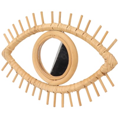 Oogvormige Wandspiegel, Rotan Oogspiegel Symbolische Elegante Ambachtelijke Ornamenten voor Huis Hotel Badkamer Decoratie beige