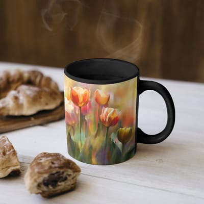 Magische Mok - Foto op Warmte Mokken - Koffiemok - Tulpen - Sprookjesachtig - Kleurrijk - Magic Mok - Beker - 350 ML - Theemok