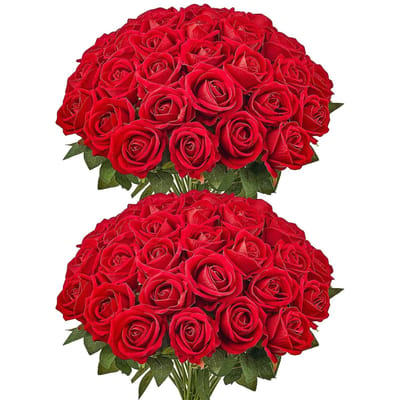 60 Pièces Roses Rouges Fleurs Artificielles Bouquet Réaliste pour Noël Décoration de Maison