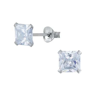 Joy|S - Zilveren vierkant oorbellen - cubic zirkonia - 7 mm
