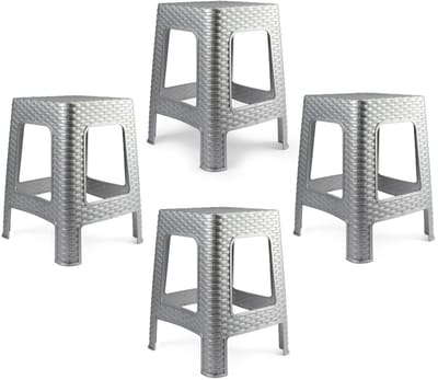 Plasticforte Zit krukjes - 4x - zilvergrijs - rotan kunststof - 37 x 37 x 46 cm - extra zitplaatsen