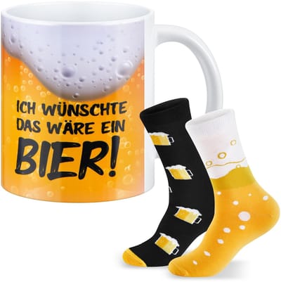 Dailygoods - Geiserailie Bier cadeau voor mannen grappige bierbeker porseleinen mok grappige sokken bier patroon verjaardagscadeau voor papa vriend bierliefhebber vaderdagcadeau
