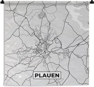 Wandkleed - Wanddoek - Kaart - Stadskaart - Duitsland - Plauen - Plattegrond - 180x180 cm - Wandtapijt