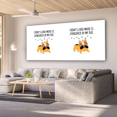 Canvas schilderij 160x80 cm - Wanddecoratie Quotes - Spreuken - Today's good mood is sponsored by my dog - Honden - Muurdecoratie woonkamer - Slaapkamer decoratie - Kamer accessoires - Schilderijen