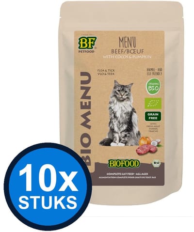 10x Biofood - Organic Rund Menu - Kattenvoer Natvoer - 100g