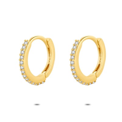 Twice As Nice Oorbellen in 18kt verguld zilver, oorringen, zirkonia, 14 mm