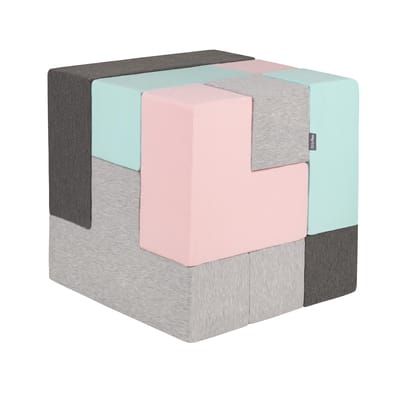 KiddyMoon Zachte Blokken voor Baby 9 Stuks - Montessori speelgoed 1 jaar - Speelmat foam - Foam blokken speelgoed kinderen XXL - Montessori baby - Zachte baby speelgoed - Schuimrubber speeltoestel - Baby speeltuin - Lichtgrijs-Donkergrijs-Roze-Munt