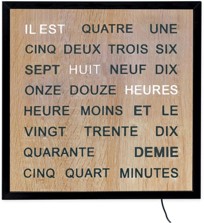 Intertime | Horloge de mots | Horloge murale | 40x40 | WOOD | Francais / BOIS