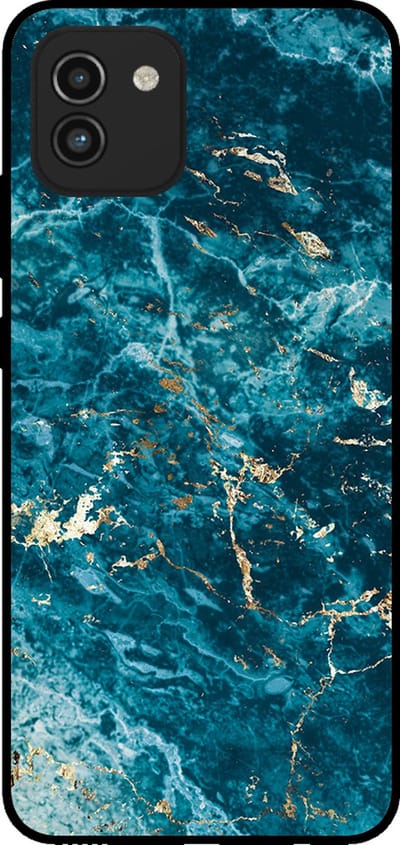 Smartphonica Telefoonhoesje voor Samsung Galaxy A03 met marmer opdruk - TPU backcover case marble design - Blauw geschikt voor Samsung Galaxy A03