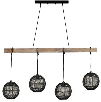 Globo - hanglamp - Hermi II - zwart - hout metaal - grote eettafellamp - E27 - 14994-4H