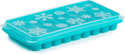 Plasticforte Tray met Flessenhals ijsblokjes/ijsklontjes - ijsblok staafjes vormpjes - 10 vakjes - kunststof - blauw - met afsluit deksel