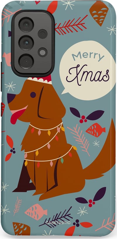 Casetastic hoesje geschikt voor Samsung Galaxy A53 (2022) 5G - Dubbellaagse bescherming - Merry Christmas Hond - Fashion Case - Zilver Bruin Saliegroen Rood