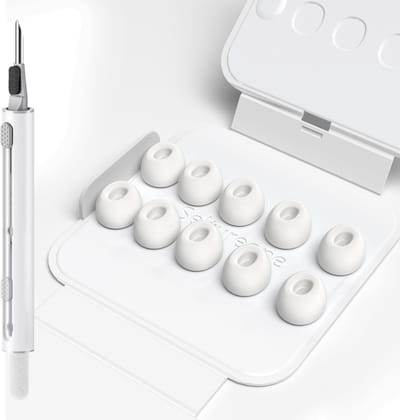Dailygoods- Opzetstukken Vervangend 5 Paar - Reinigingsset - Draagbare Etui - Compatibel met AirPods Pro 3 (2025) - Zacht Siliconen - Comfortabele Pasvorm - Oordopjes