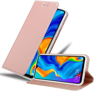 Cadorabo Hoesje geschikt voor Huawei P30 LITE in CLASSY ROSE GOUD - Beschermhoes met magnetische sluiting, standfunctie en kaartvakje Book Case Cover Etui