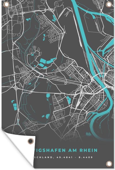 Muurdecoratie Duitsland – Blauw – Ludwigshafen am Rhein – Stadskaart – Kaart – Plattegrond - 120x180 cm - Tuinposter - Tuindoek