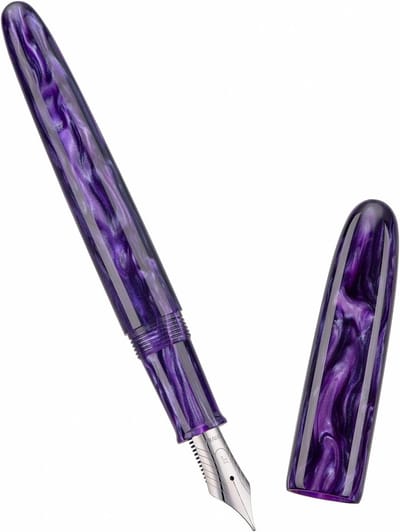 Prachtige vulpen met medium nib, grote craft pen met inktconverter en penbox, verzamelset in paarse golfpatroon