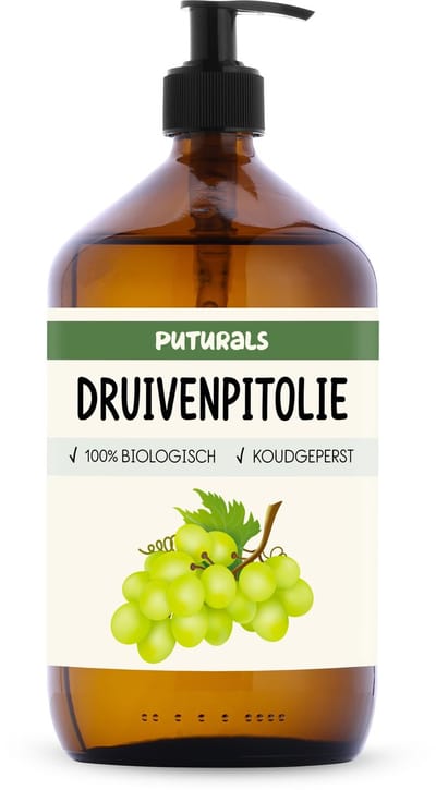 Puturals Druivenpitolie 100% Biologisch - 1000ml - Koudgeperst en Puur - Druivenpitolie voor Haar en Huid