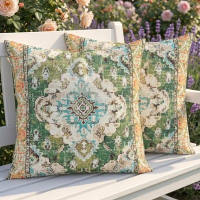 Dailygoods- Outdoor Kussens Weerbestendig - Set van 2 - Boho Sierkussens - 40 x 40 cm - Vintage Kussenhoezen - Geschikt voor Tuin/Balkon - Tuinkussens
