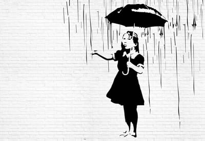 Fotobehang Banksy Graffiti Brick Wall | XL - 208cm x 146cm | 130g/m2 Vlies