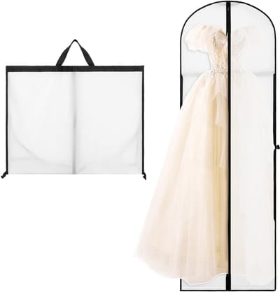 Jurk tas hoes, 180 × 60 cm kledingzakken, stofdichte kledinghoezen beschermtassen, trouwjurk tas met handvat, waterdichte kledingdrager, pak jashoezen voor hangende kleding (wit)