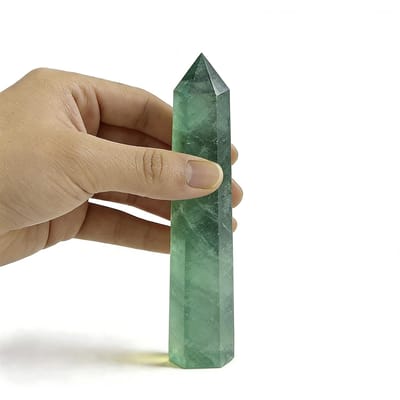 Tour de Cristal de Fluorite Verte Naturelle Premium Baguette à Pointe Unique 8-15cm Prisme à 6 Faces Cristal de Guérison Pour la Méditation Ornement de Maison