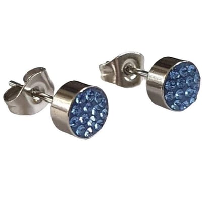 Rvs Oorbellen - Zilverkleurige oorstekers met lichtblauw kristal - 6mm
