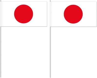 Zwaaivlaggetjes Japan - 50x - 12 x 24 cm - papier - landen versiering - supporters - stokje 40 cm