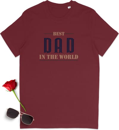 T Shirt Heren - De Beste Vader In De Wereld - Bordeaux Rood - Maat S