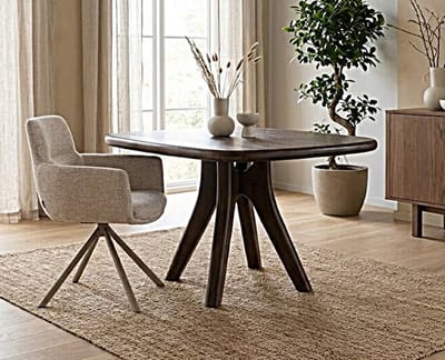 Eettafel Addo vierkant met ronde hoeken Mangohout 150x150x76 cm - Japandi - Espresso Brown